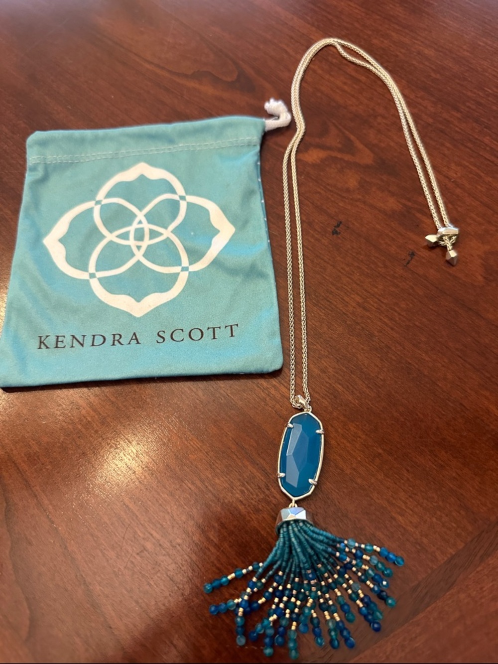 Kendra Scott Teal Blue Stone Tassel Necklace
